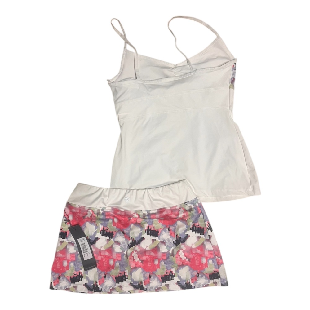 NWT Lija Tennis Golf Set Small White Multi Floral Skirt/Skort and Tank Top 2pc - Picture 2 of 14